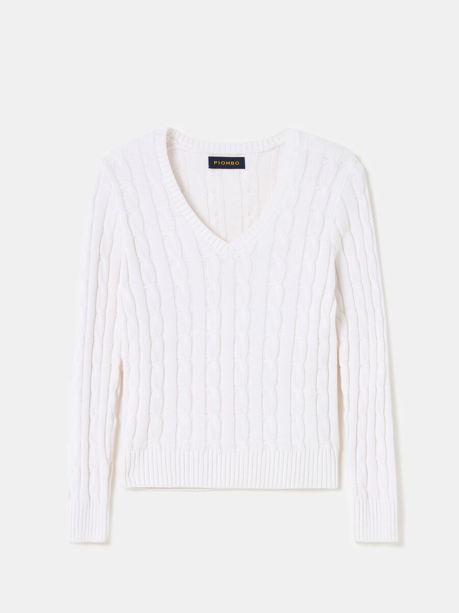 Pullover with V neck and cable-knit design_3