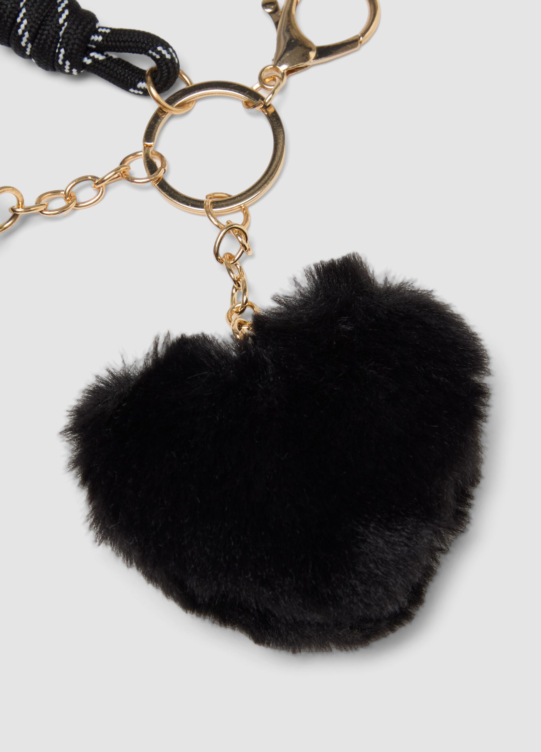 Black keyring with heart charm and mini pouch