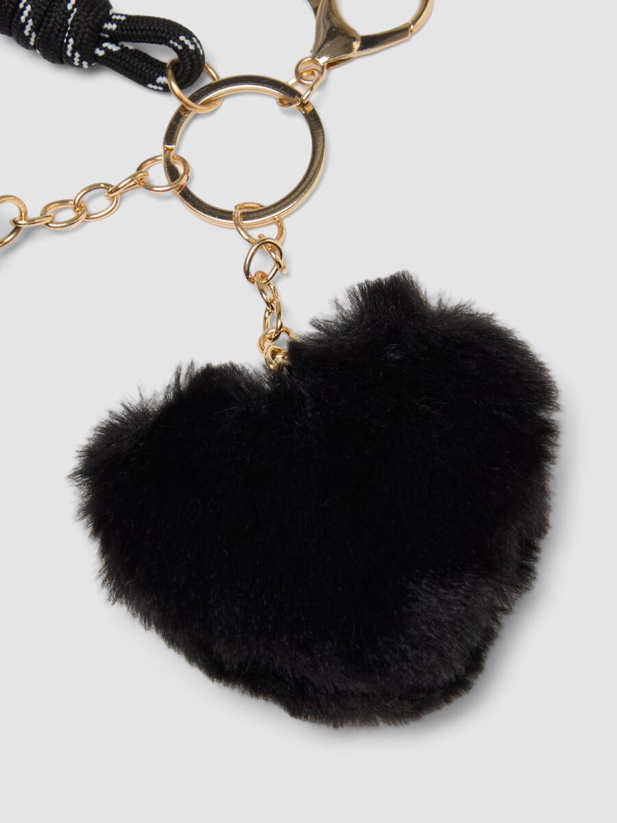 Black keyring with heart charm and mini pouch_2