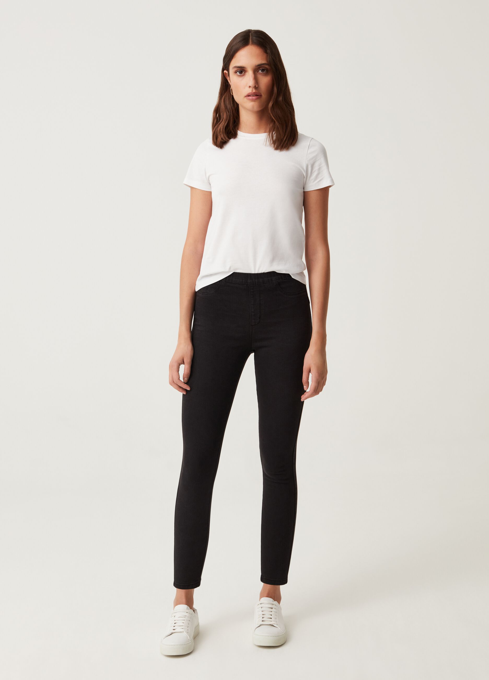 Jeggings cropped a vita alta