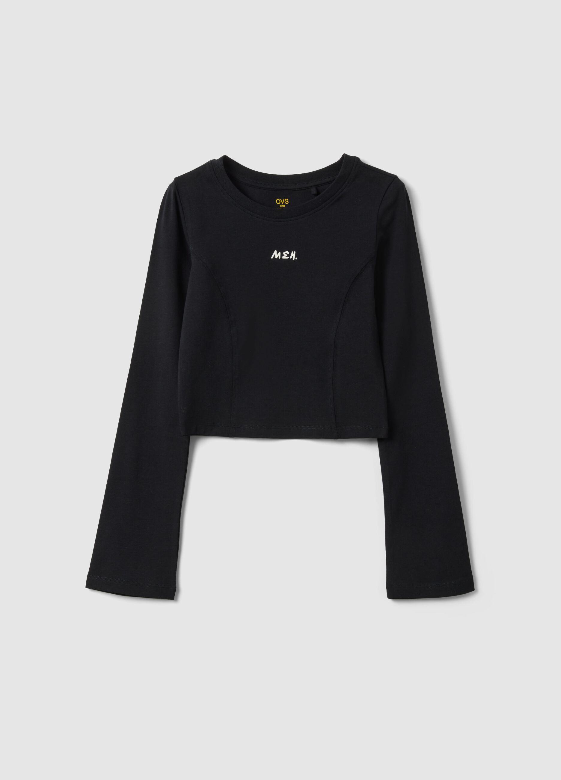 Girls&rsquo; black stretch-cotton slim-fit T-shirt with slogan