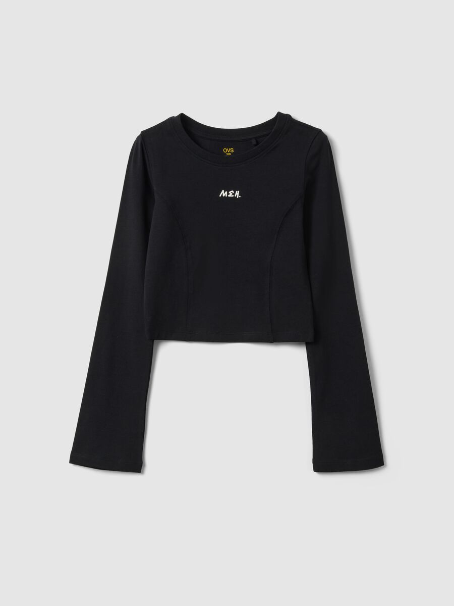 Girls&rsquo; black stretch-cotton slim-fit T-shirt with slogan_3
