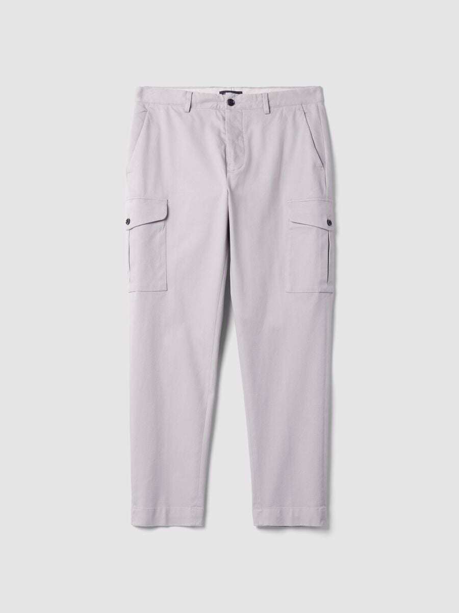 Grey comfort-fit stretch cotton twill cargo trousers_4