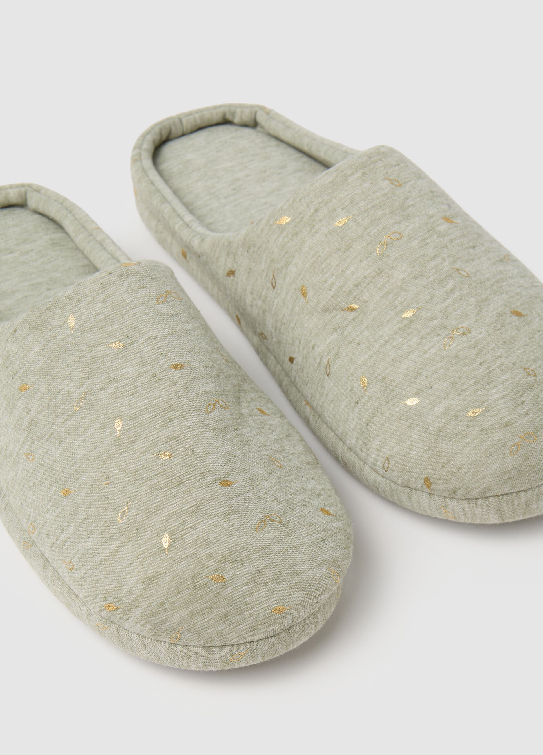 Women's Green Slippers with Gold Details