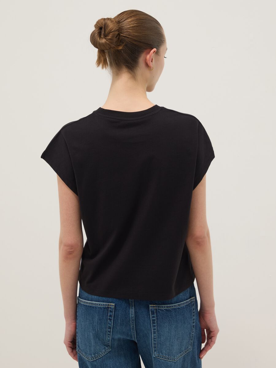 Black fitted short-sleeve pure cotton T-shirt_3