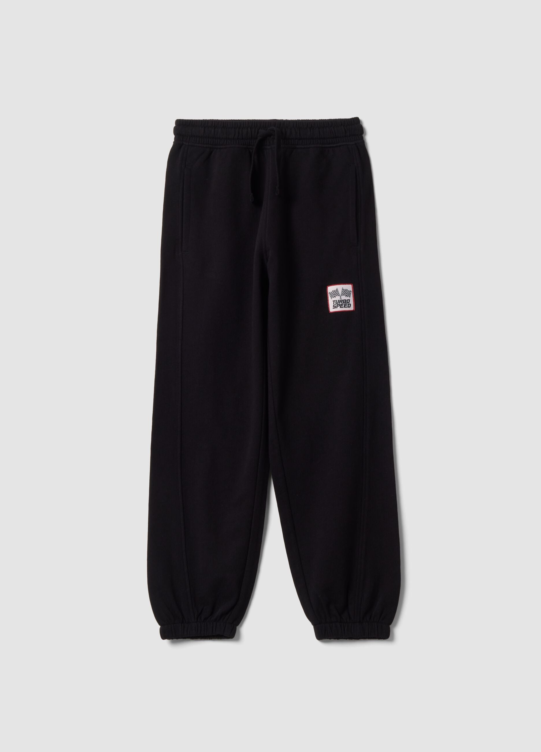 Pantaloni jogger neri in puro cotone con fondo elastico