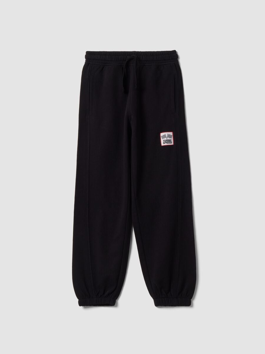 Black pure cotton joggers with elasticated cuffs_0