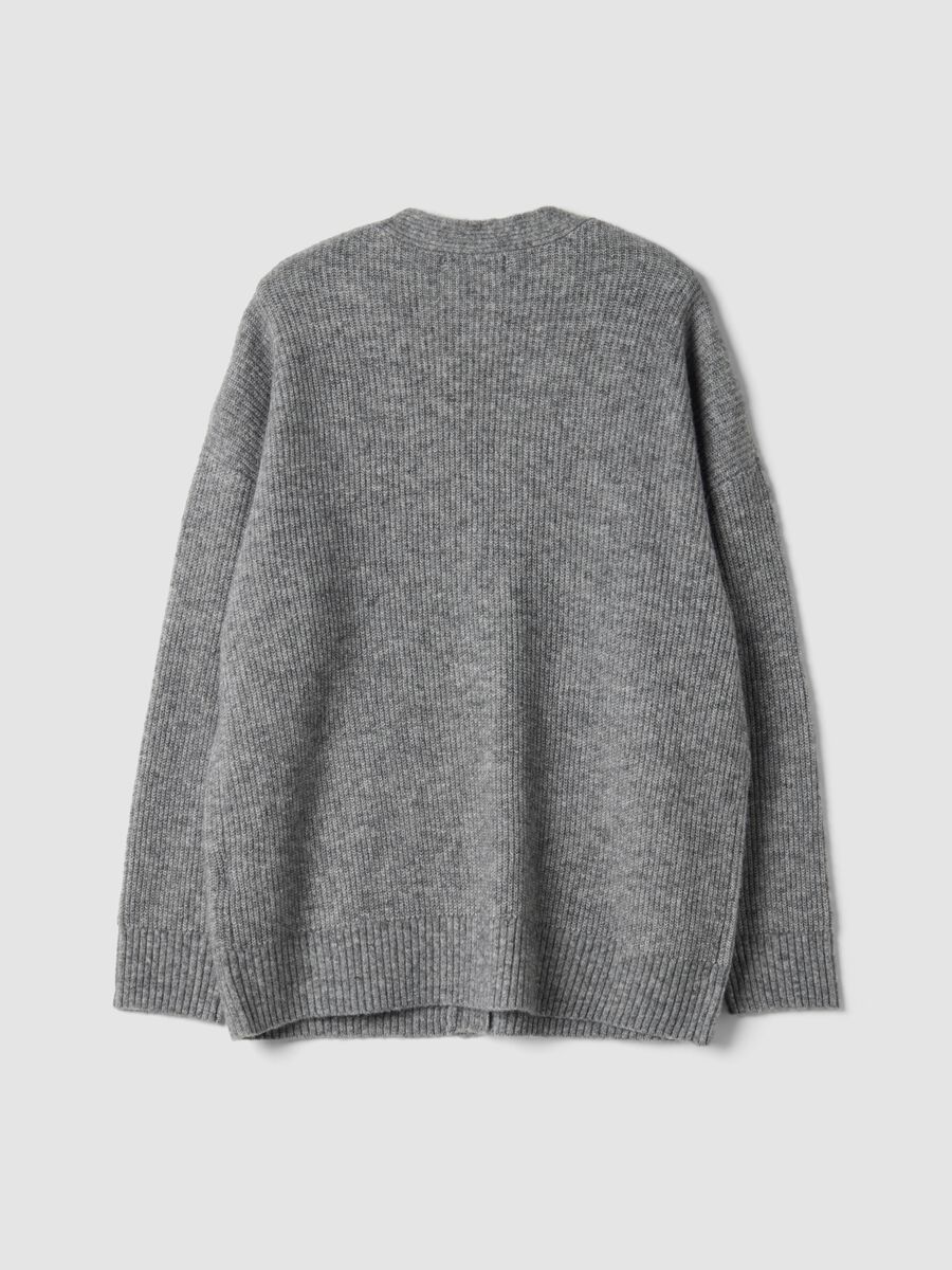 Grey stretch-fabric cardigan with deep V-neck_2