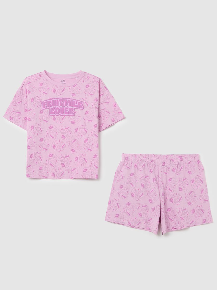 Pigiama corto da ragazza in puro cotone rosa regular fit_0