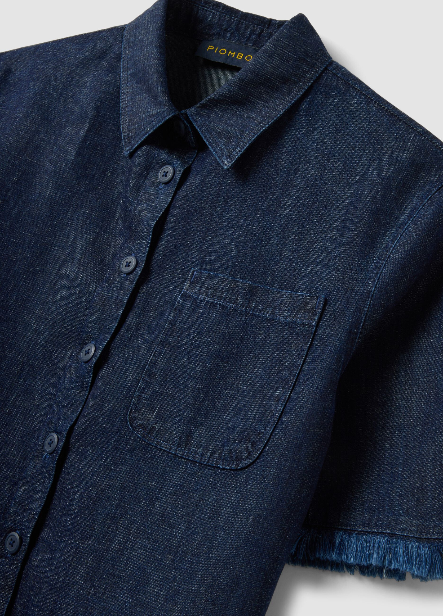 Blue denim shirt in cotton blend, oversized fit with frayed hem