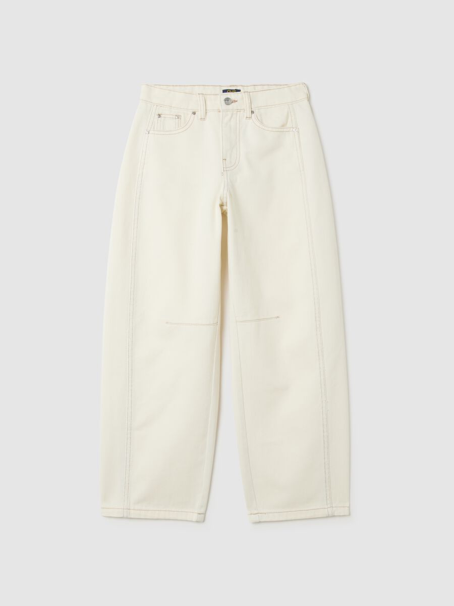 Girls' White Baggy Trousers in Pure Cotton_0