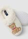 White slippers with embroidered teddy bear for girls_2