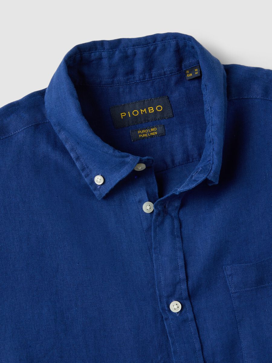 Camicia a maniche lunghe in puro lino blu regular fit_5