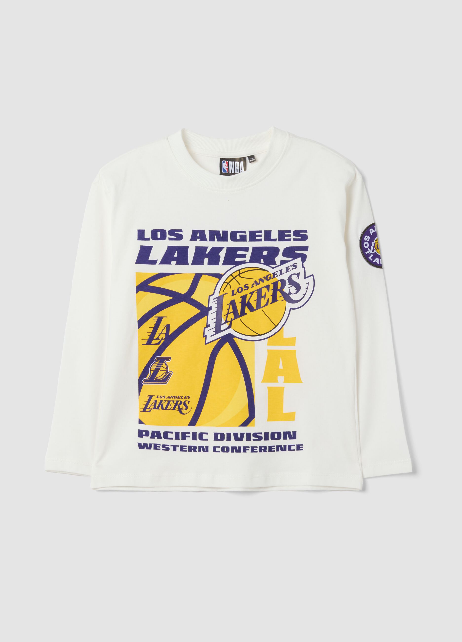 T-shirt bianca in puro cotone con stampa Lakers relaxed fit