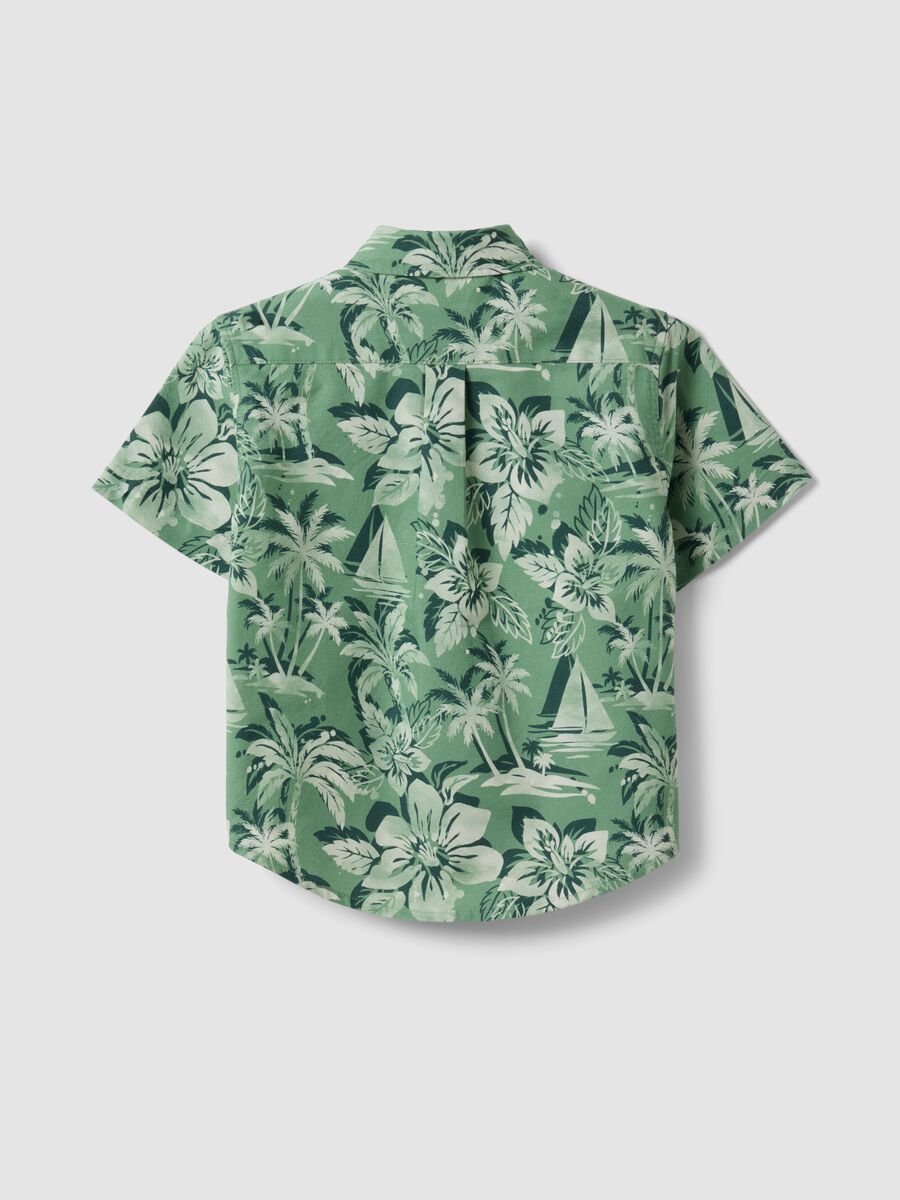 Camicia verde in puro cotone con stampa tropicale over fit_1