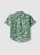 Camicia verde in puro cotone con stampa tropicale over fit_1
