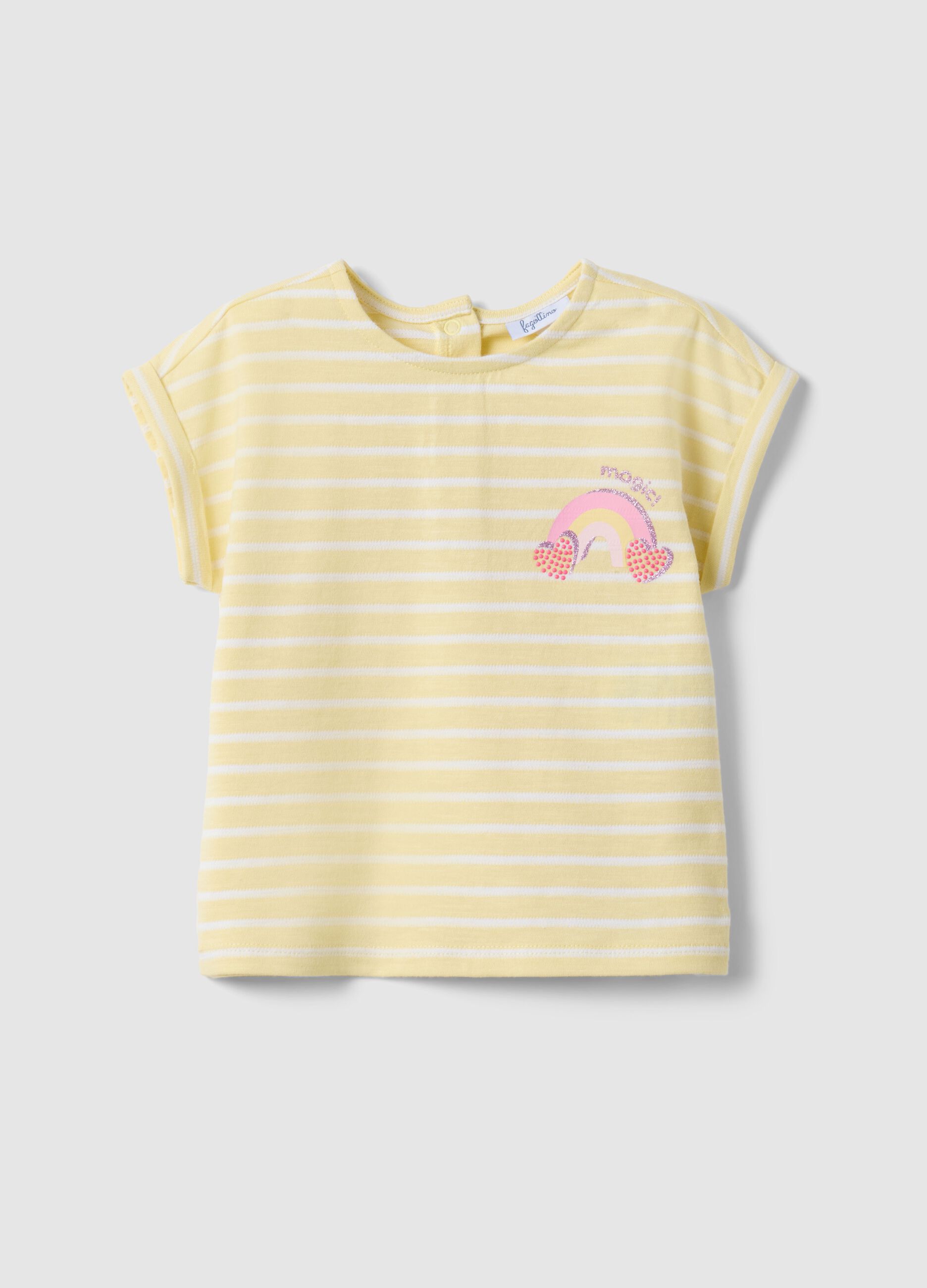 Girls' multicolour striped pure cotton T-shirt with hearts