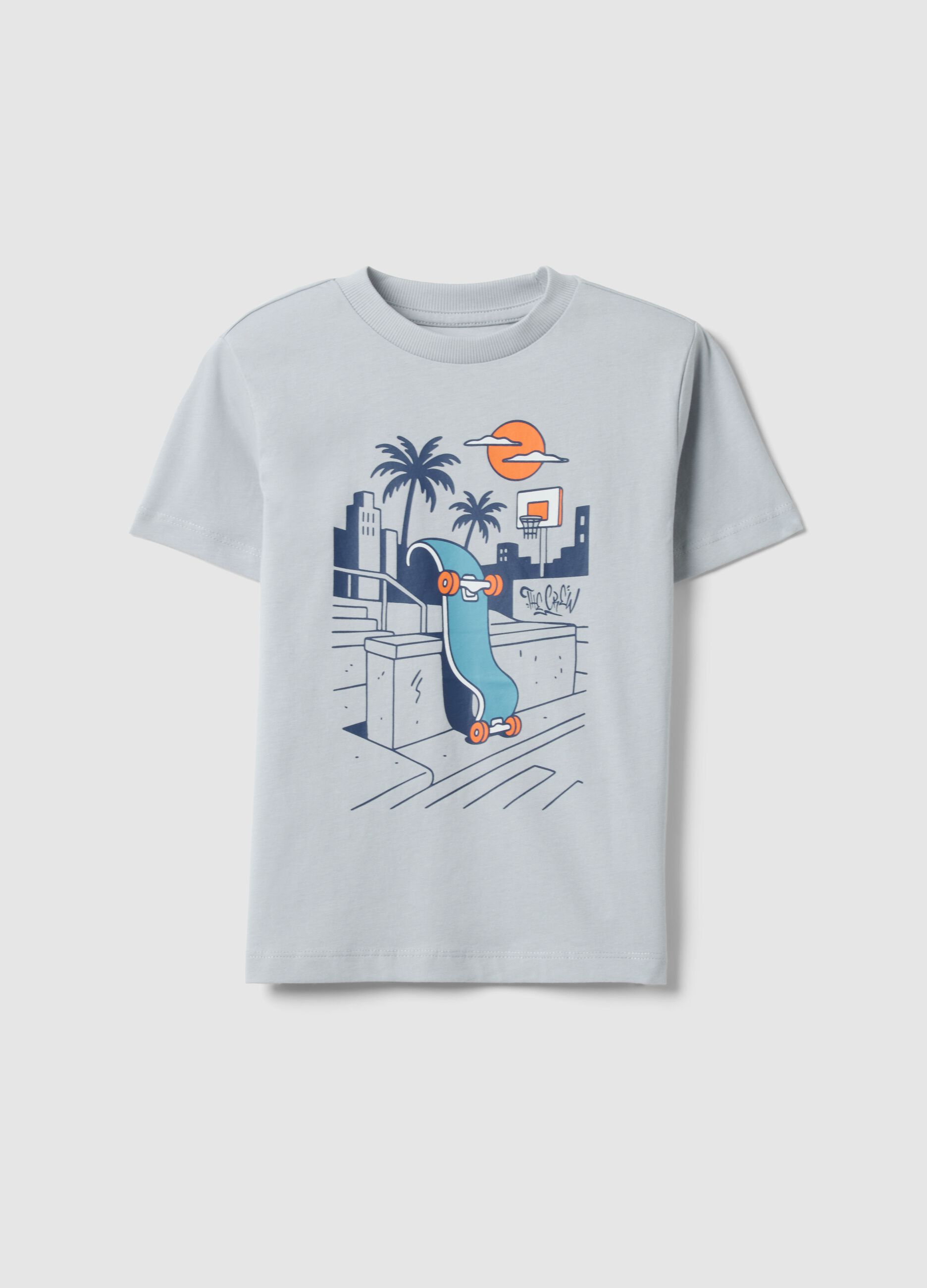 Blue pure cotton oversized fit kids' T-shirt with print