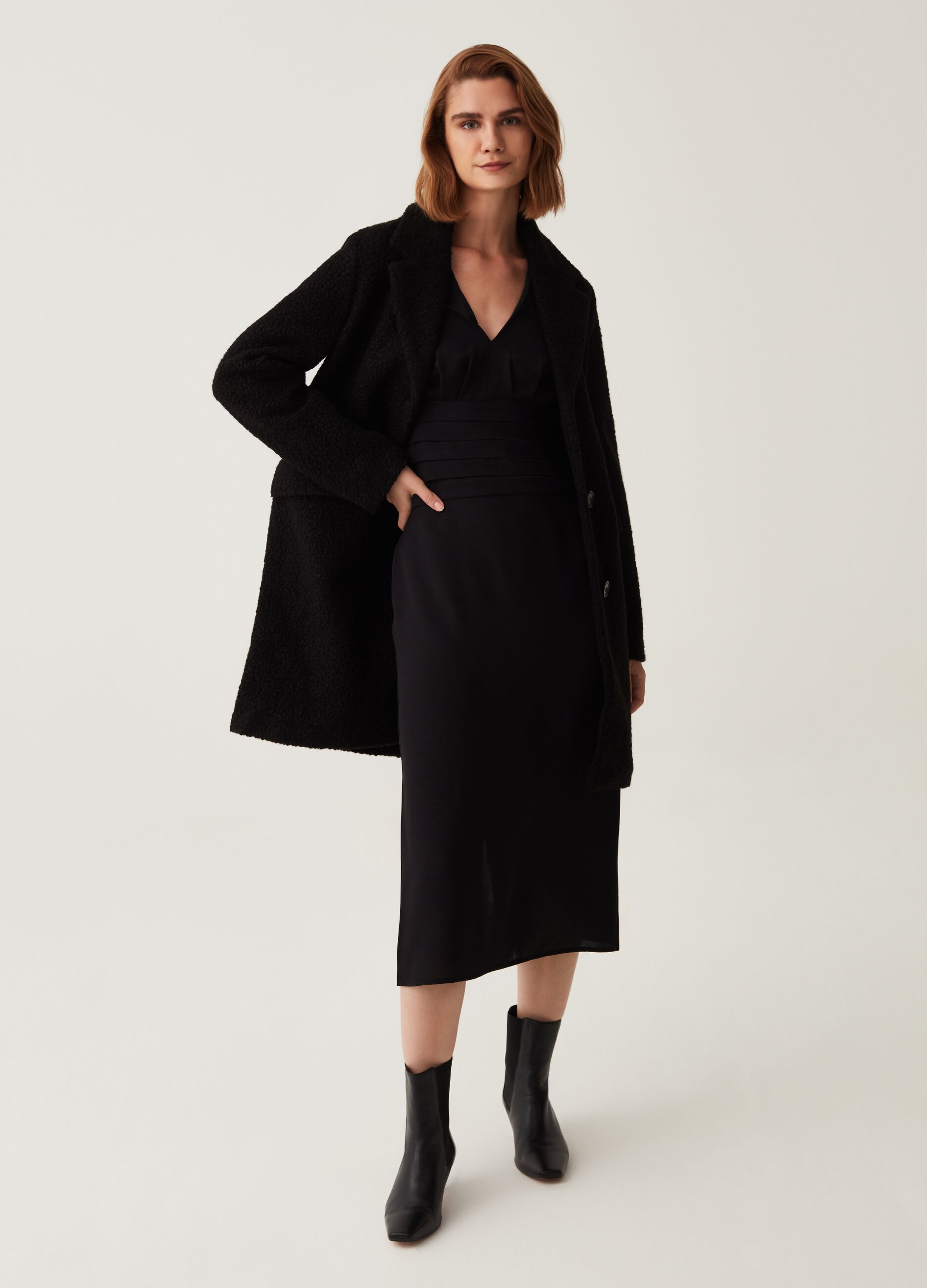 Cappotto lungo effetto boucle
