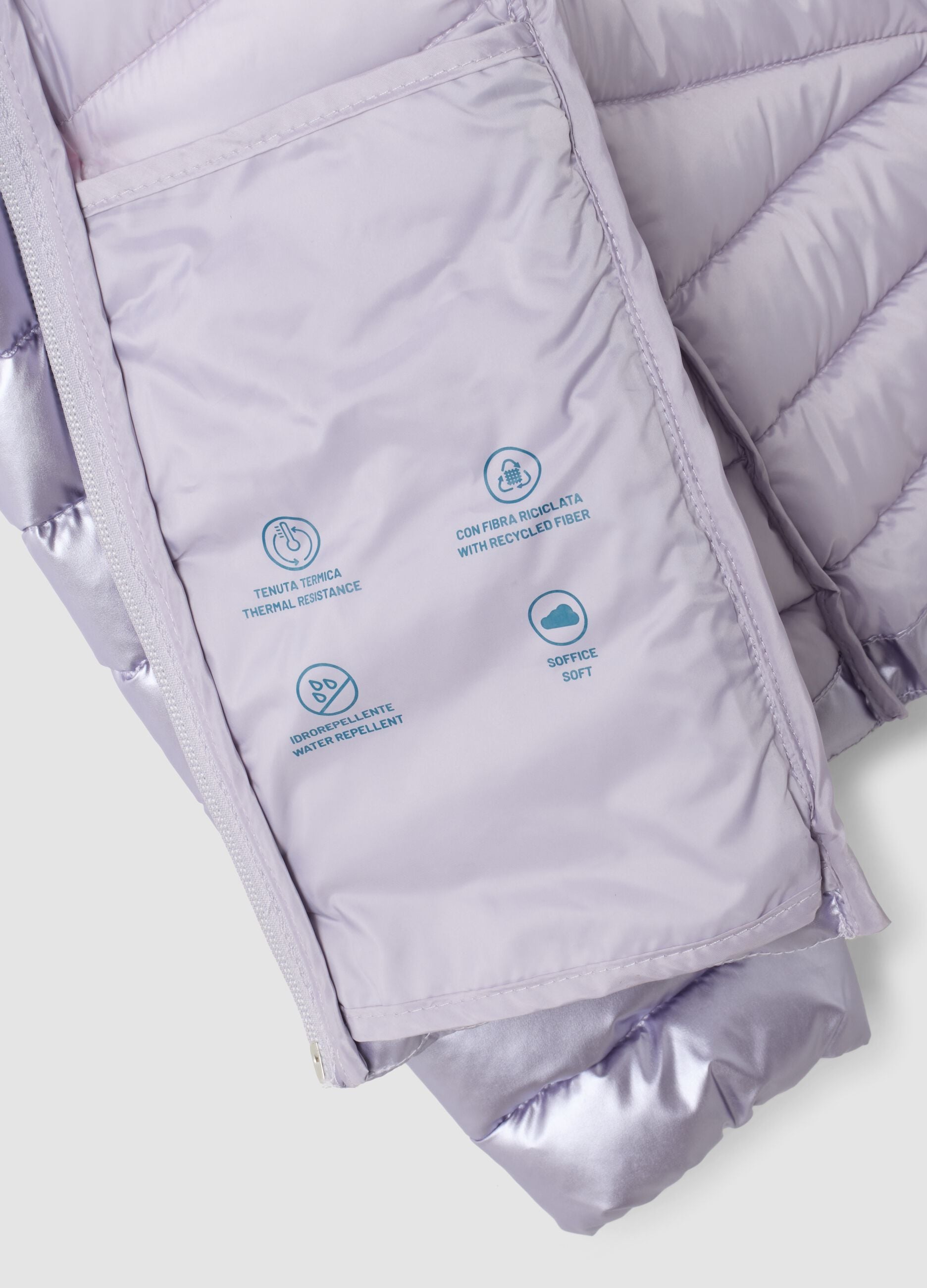 Purple Ultralight padded jacket with hood and zip for girls
