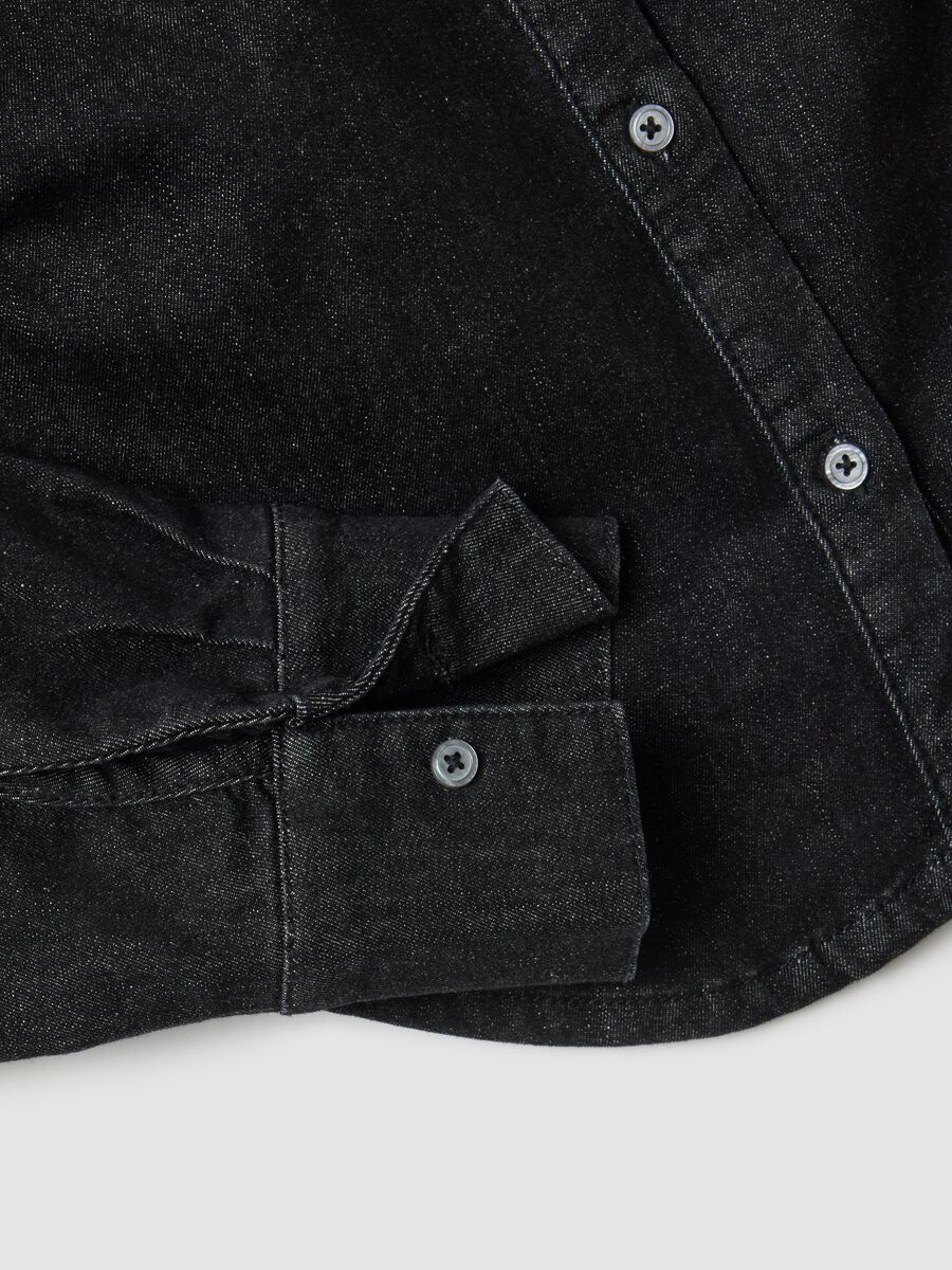 Black Stretch Cotton Long Sleeve Slim Fit Shirt_5