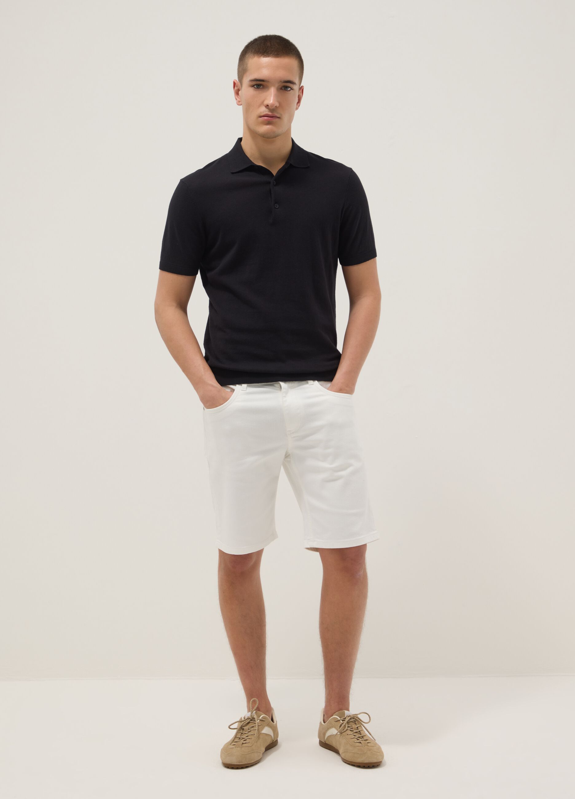 White stretch-cotton denim shorts