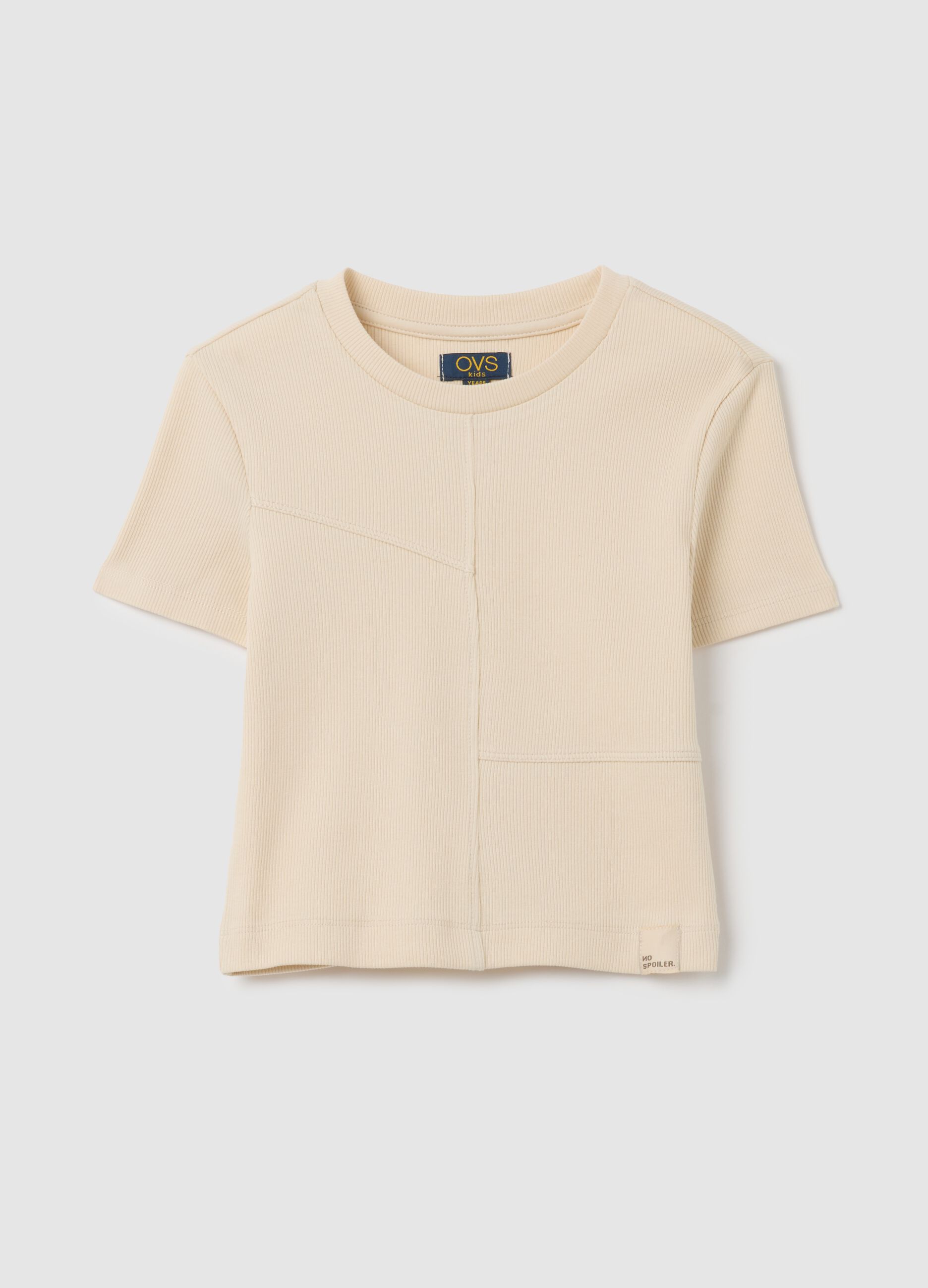 Girls' beige stretch cotton T-shirt