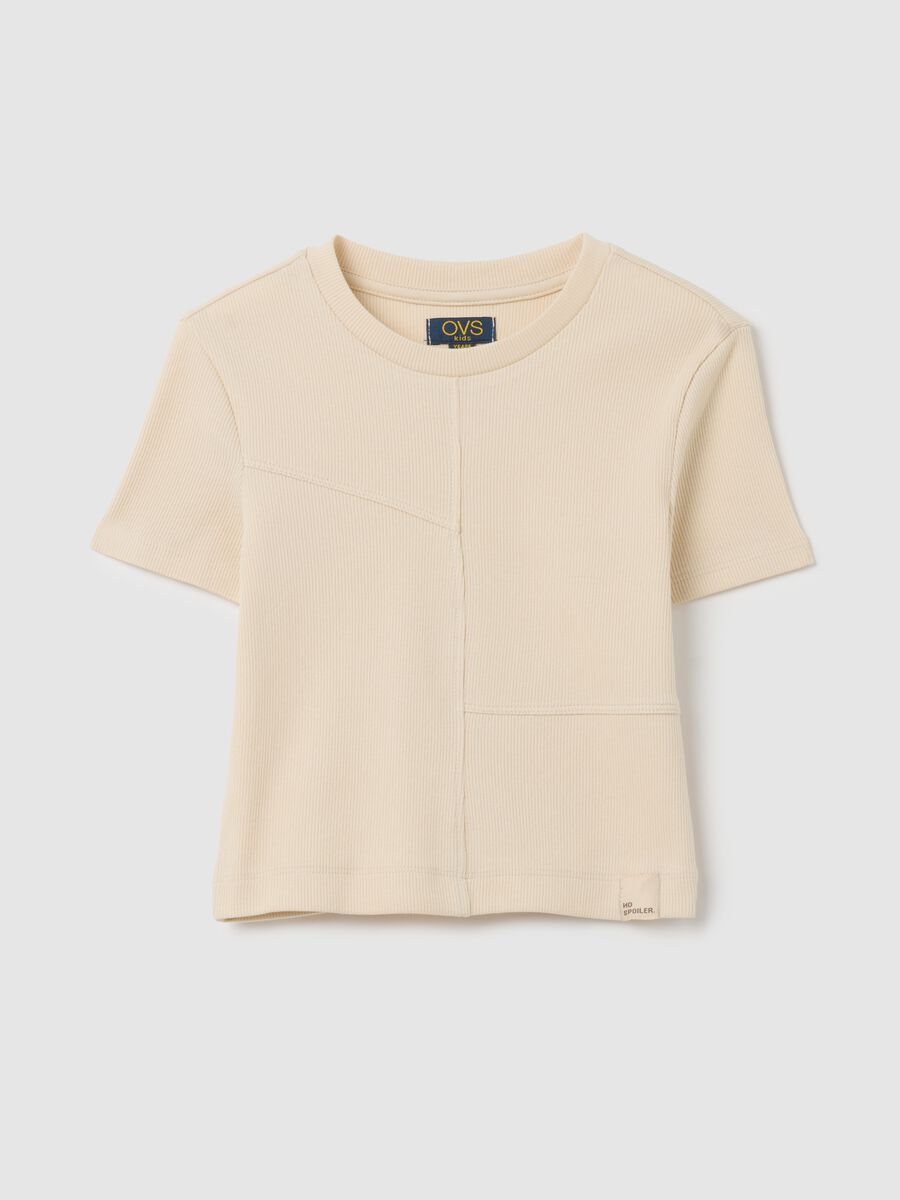 Girls' beige stretch cotton T-shirt_3
