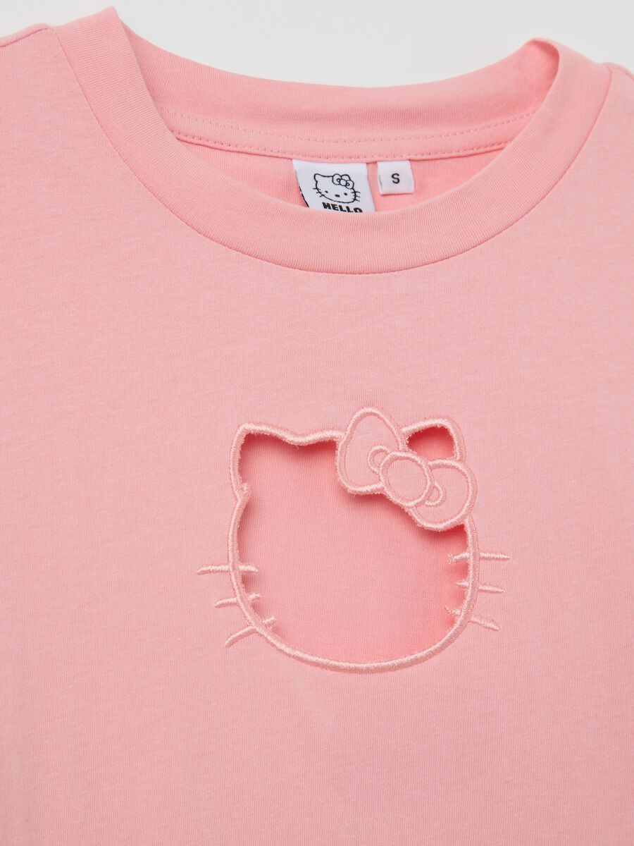 Pink T-shirt in cotton with Hello Kitty embroidery_5