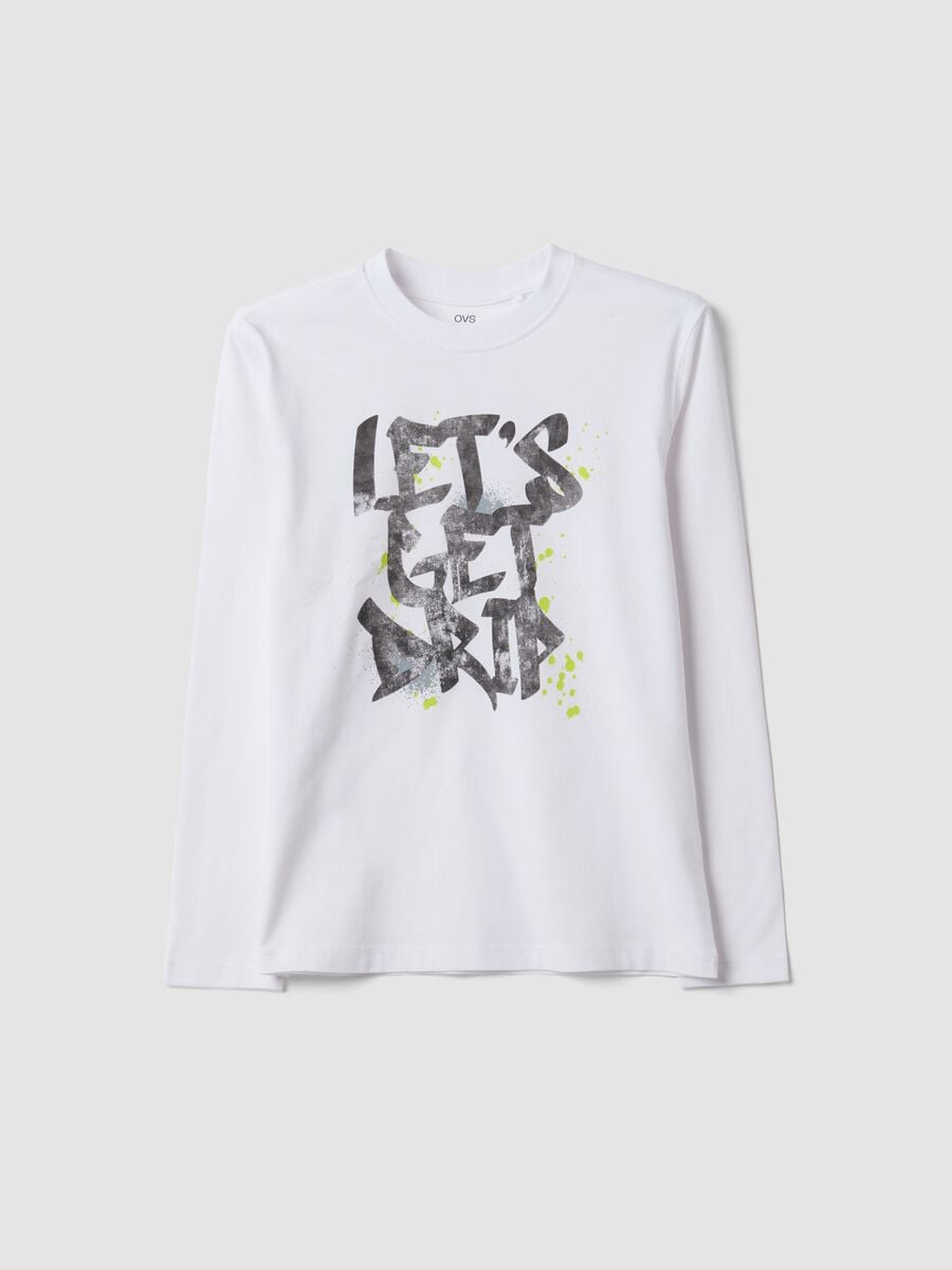 White organic cotton T-shirt with &ldquo;Let&rsquo;s get drip&rdquo; slogan for boys_3