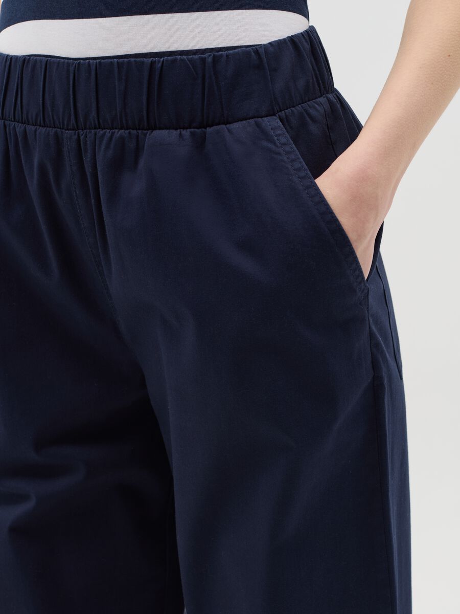 Navy blue wide-leg trousers in stretch cotton_2