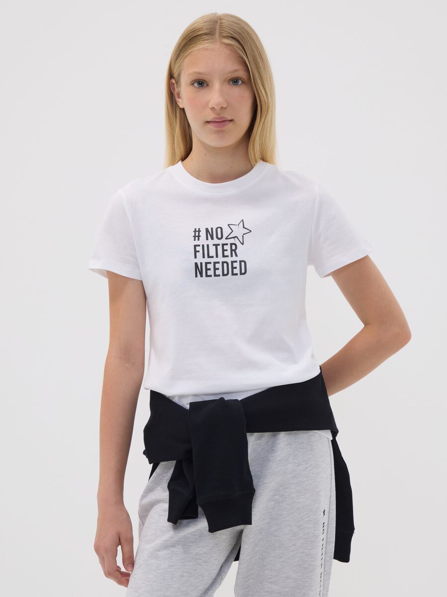 White pure organic cotton T-shirt with graphic for girls_0