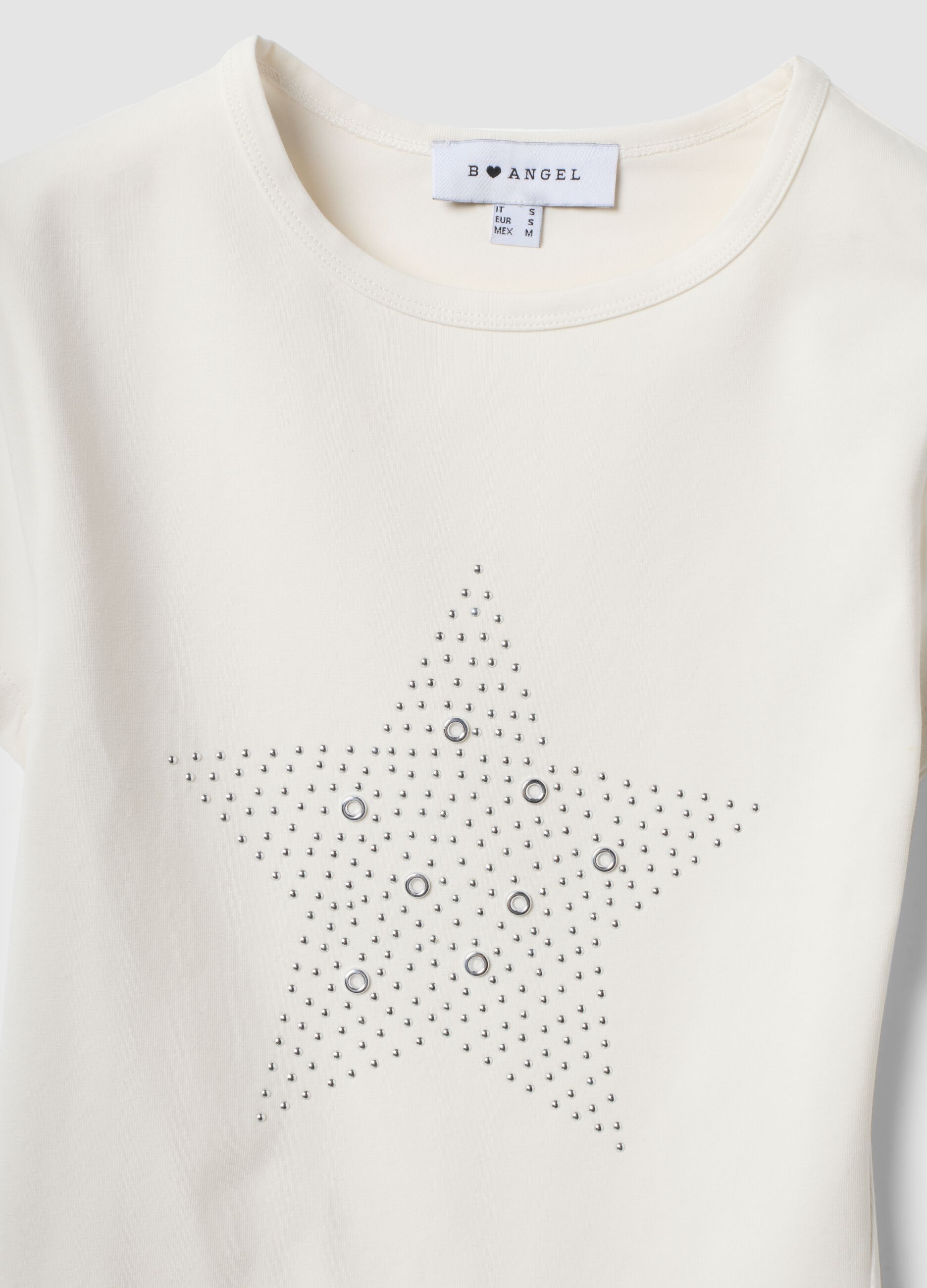 White fitted stretch-cotton T-shirt with rhinestone embellishment