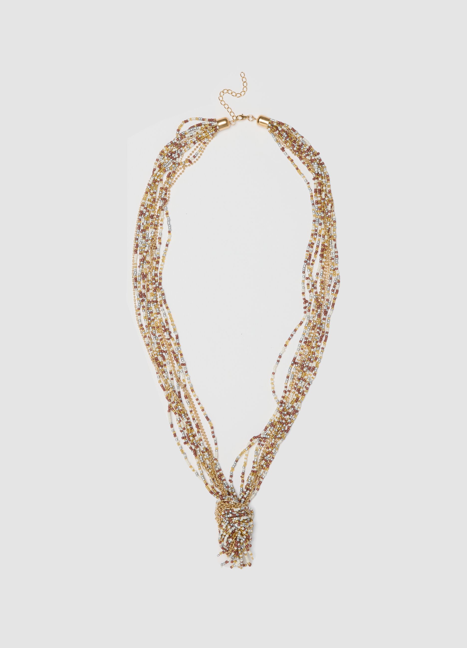 Multi-strand necklace with intertwined colourful beads