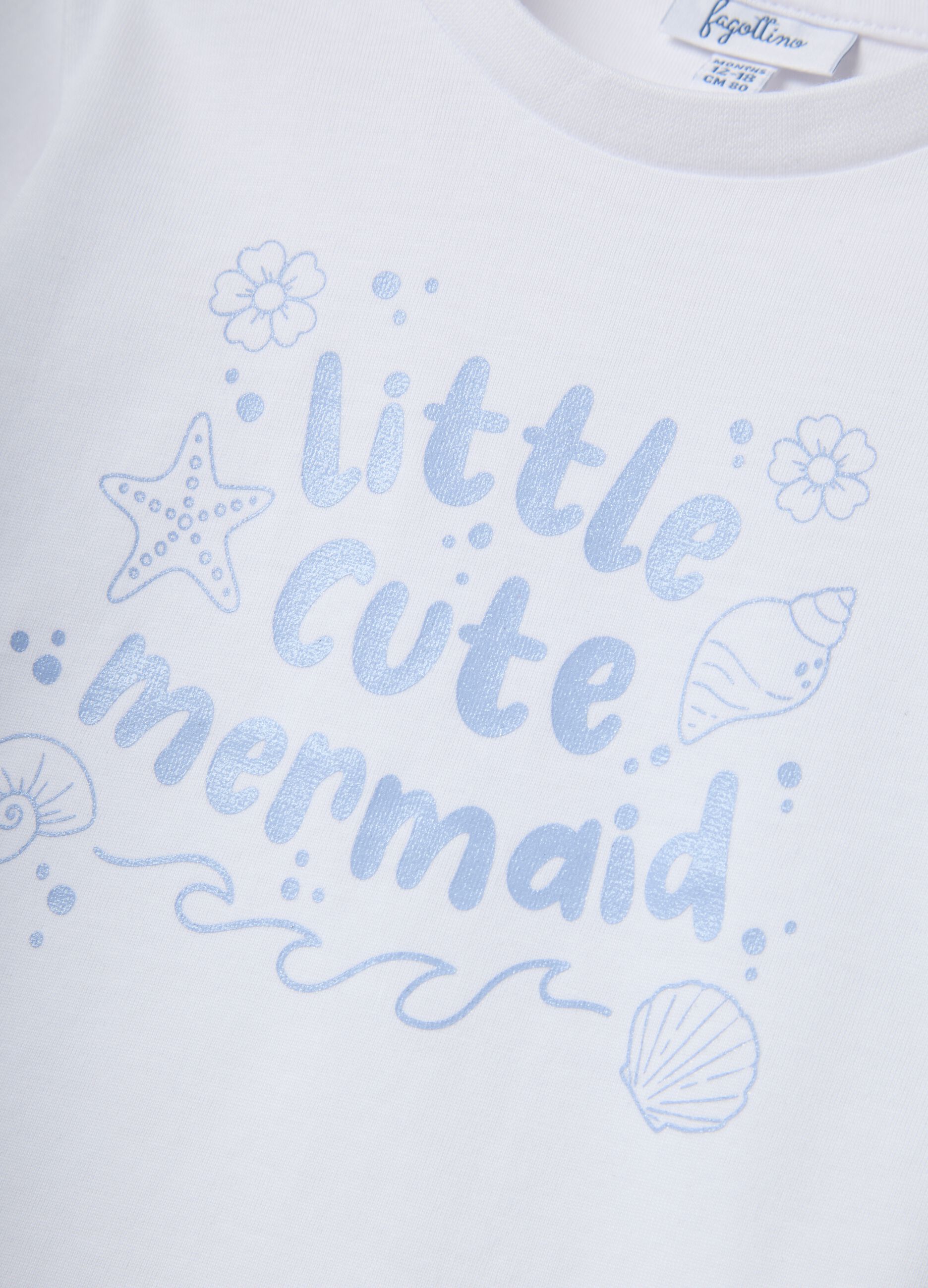 White pure organic cotton girls&rsquo; T-shirt with seaside print