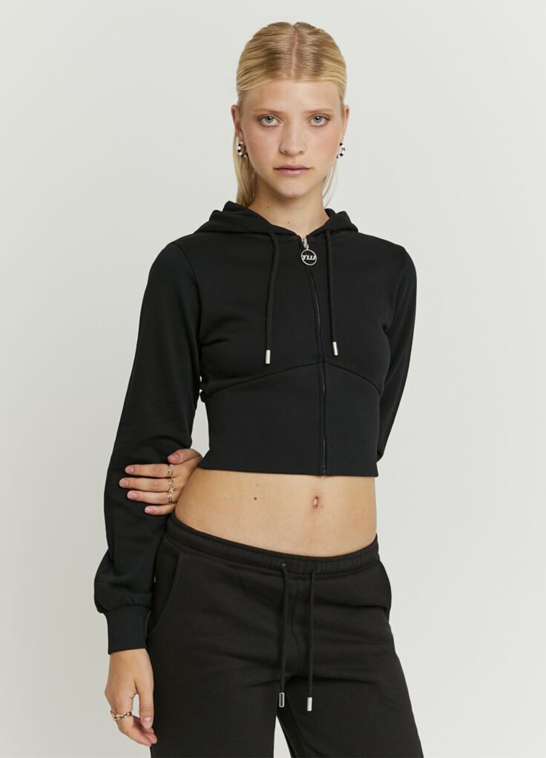 Black Cotton Blend Regular Fit Hoodie