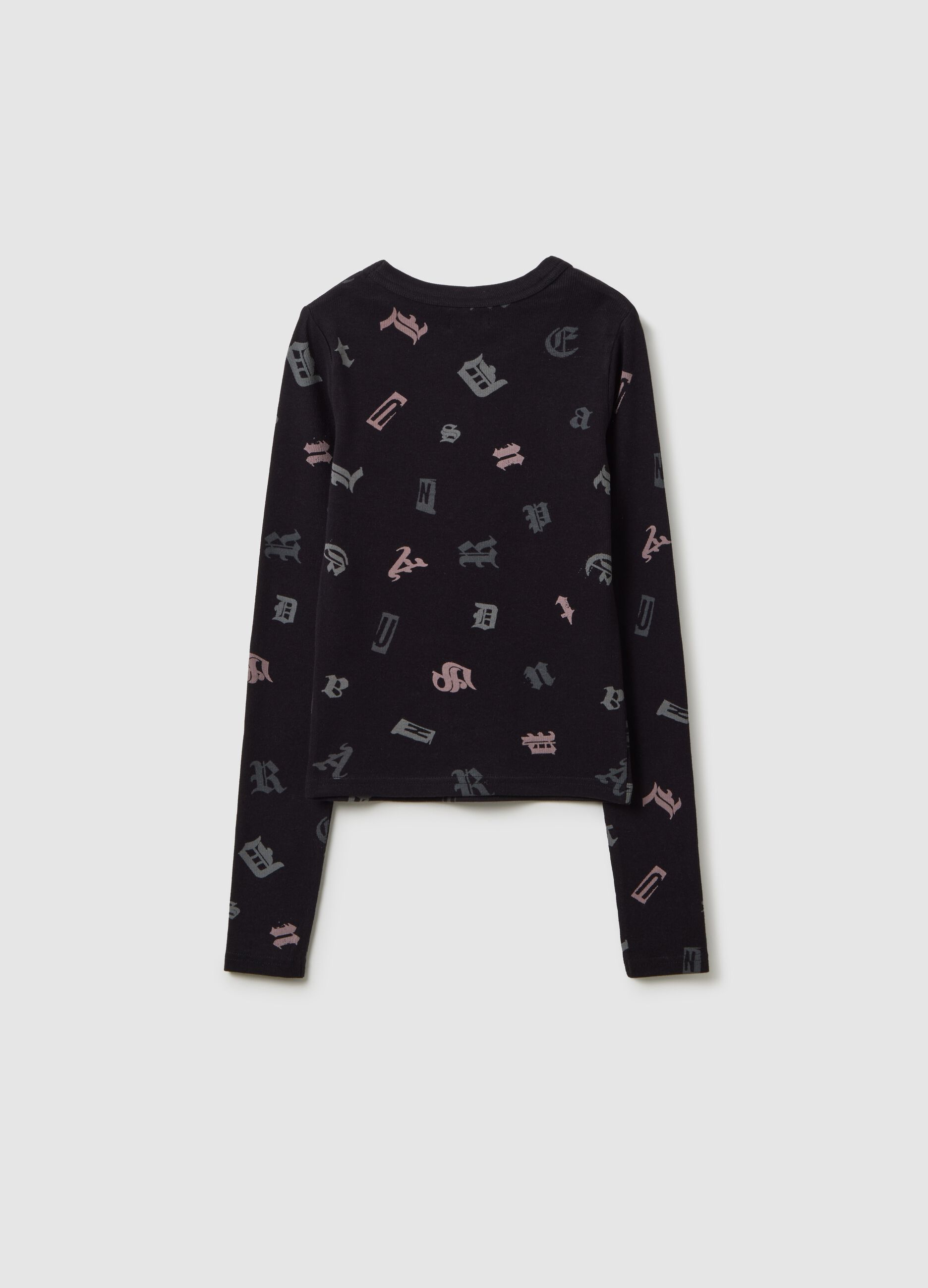 Girls' black stretch cotton t-shirt regular fit