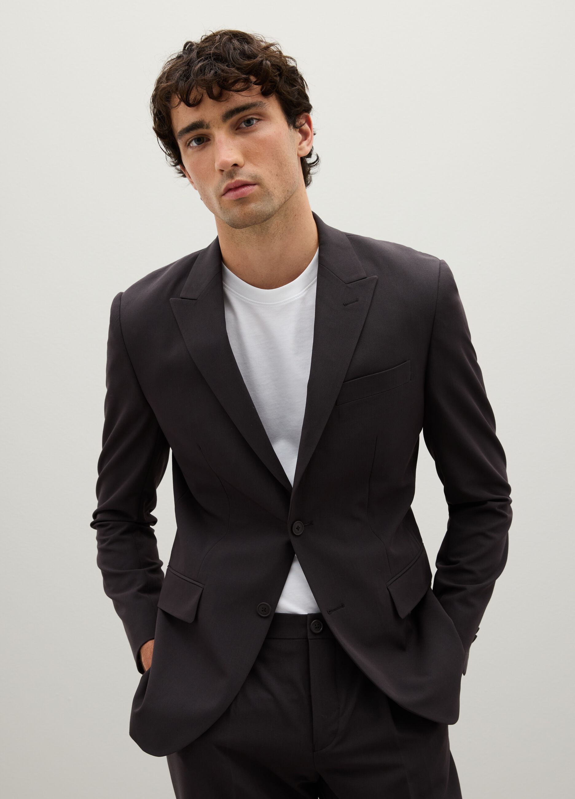 Grey Stretch Fabric Blazer Slim Fit