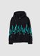 Black cotton-blend hoodie with flame print_0