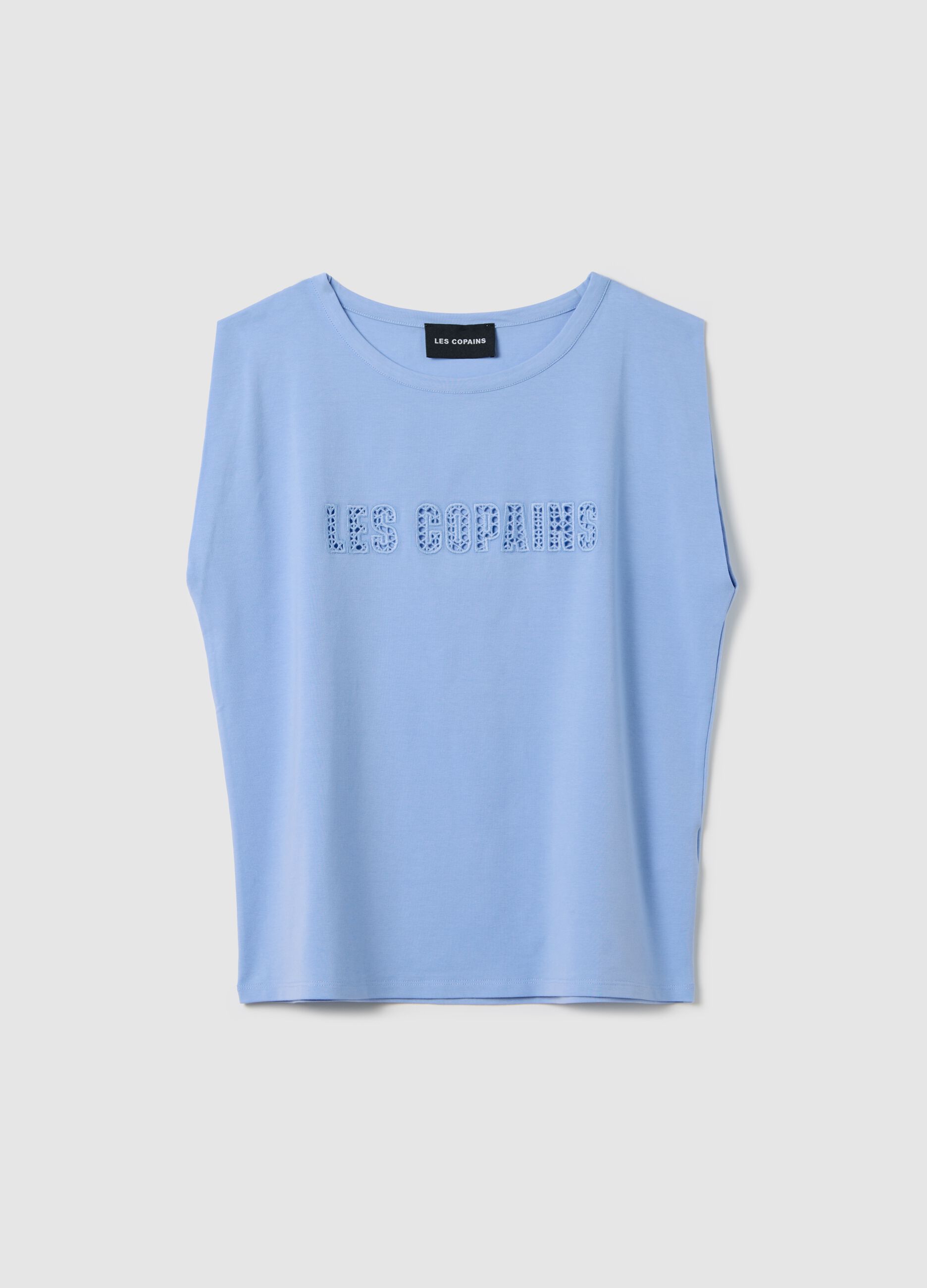 Light blue stretch cotton T-shirt with logo