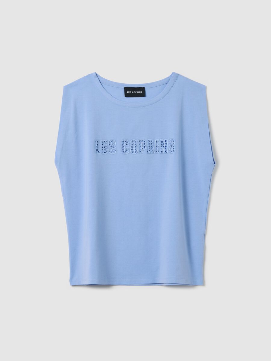 Light blue stretch cotton T-shirt with logo_0