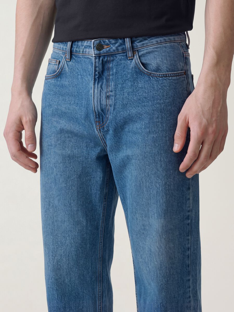Blue wide-leg pure cotton jeans_2