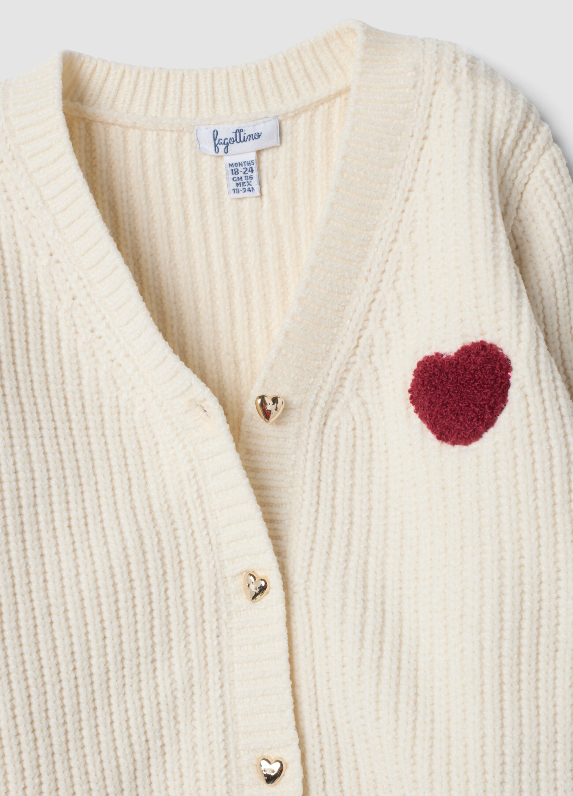 Cardigan bianco a maglia con ricamo cuore regular fit