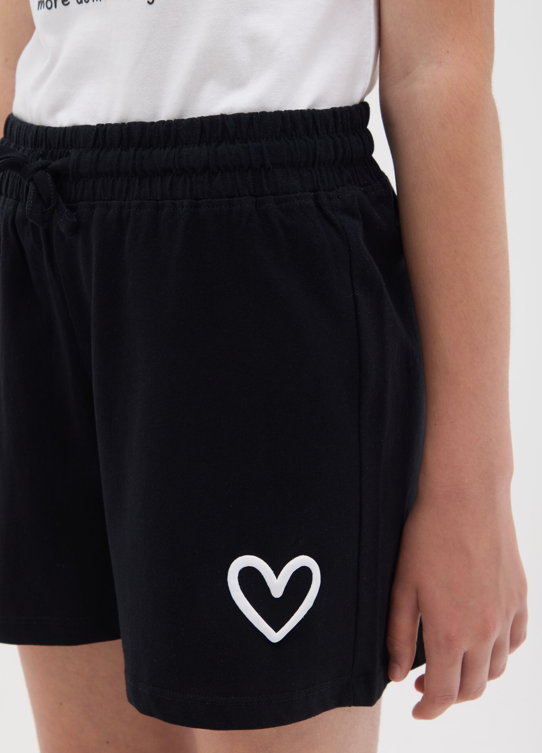 Girls' shorts in pure black cotton regular fit