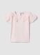 Pink short-sleeve stretch cotton T-shirt with broderie anglaise embroidery_0
