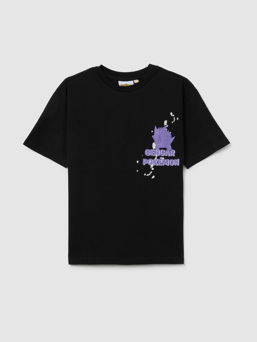 T-shirt nera da bambino in puro cotone regular fit con stampa Pokémon_0