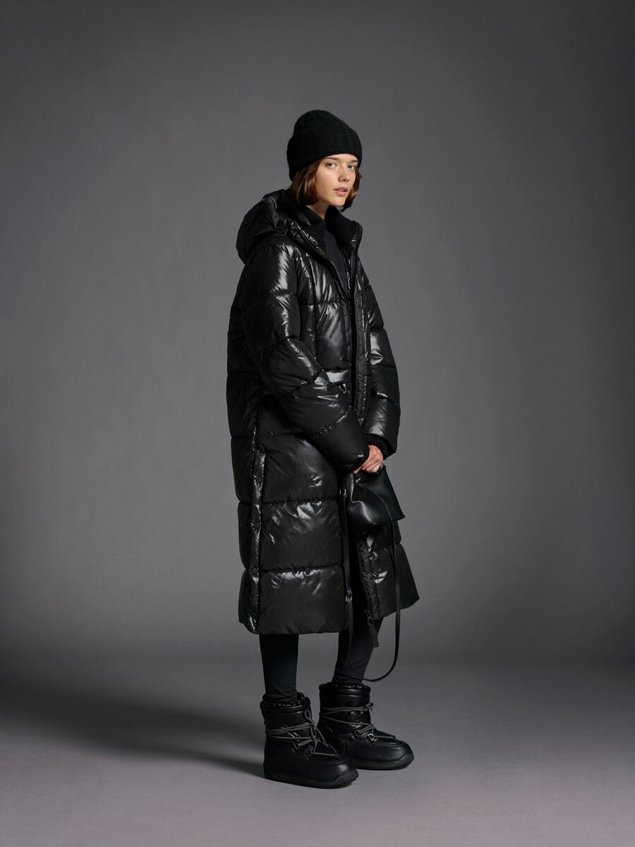 Piumino lungo The Iconic Puffer nero con cappuccio_0