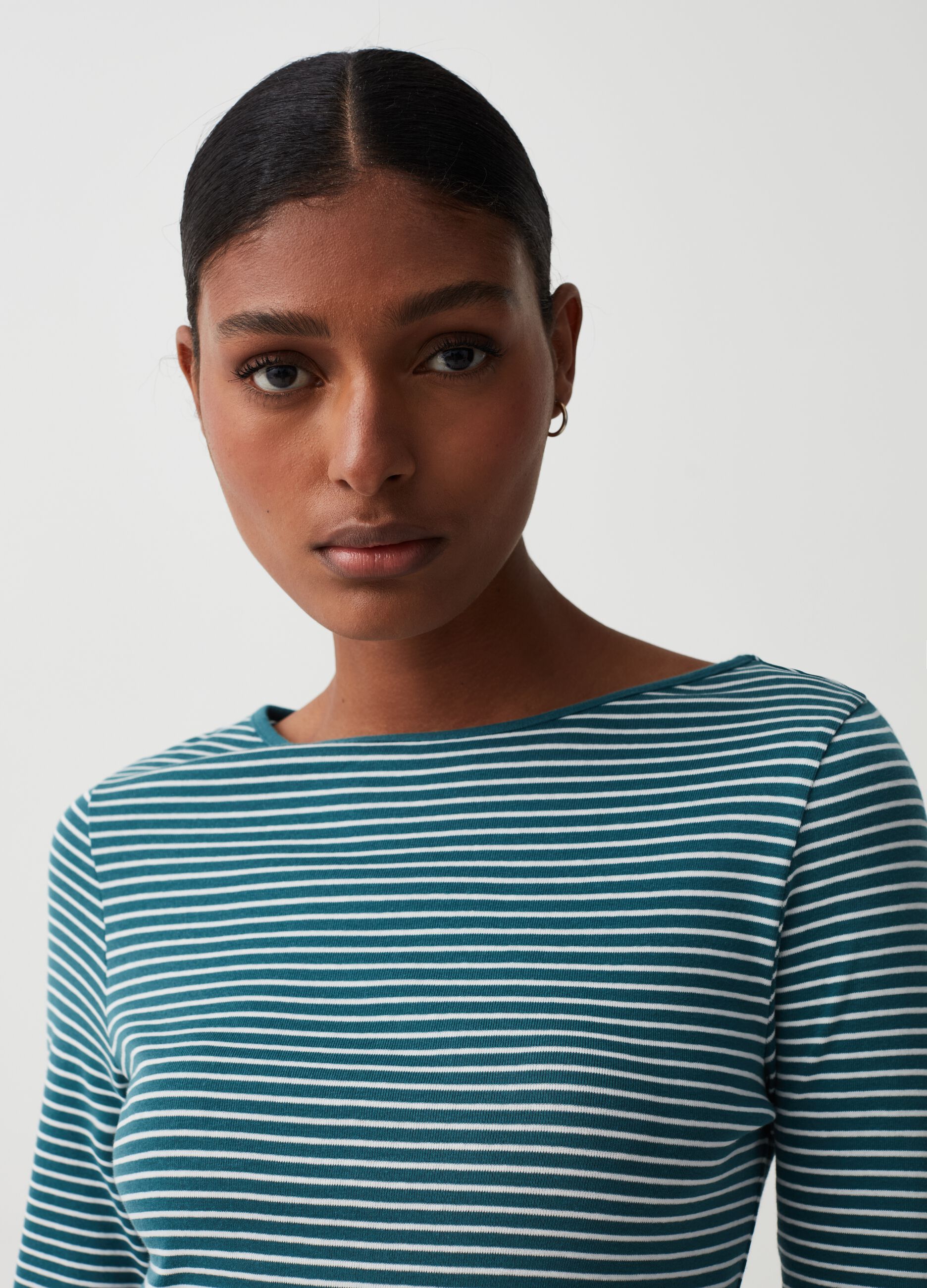 Slim striped T-shirt with boat neck