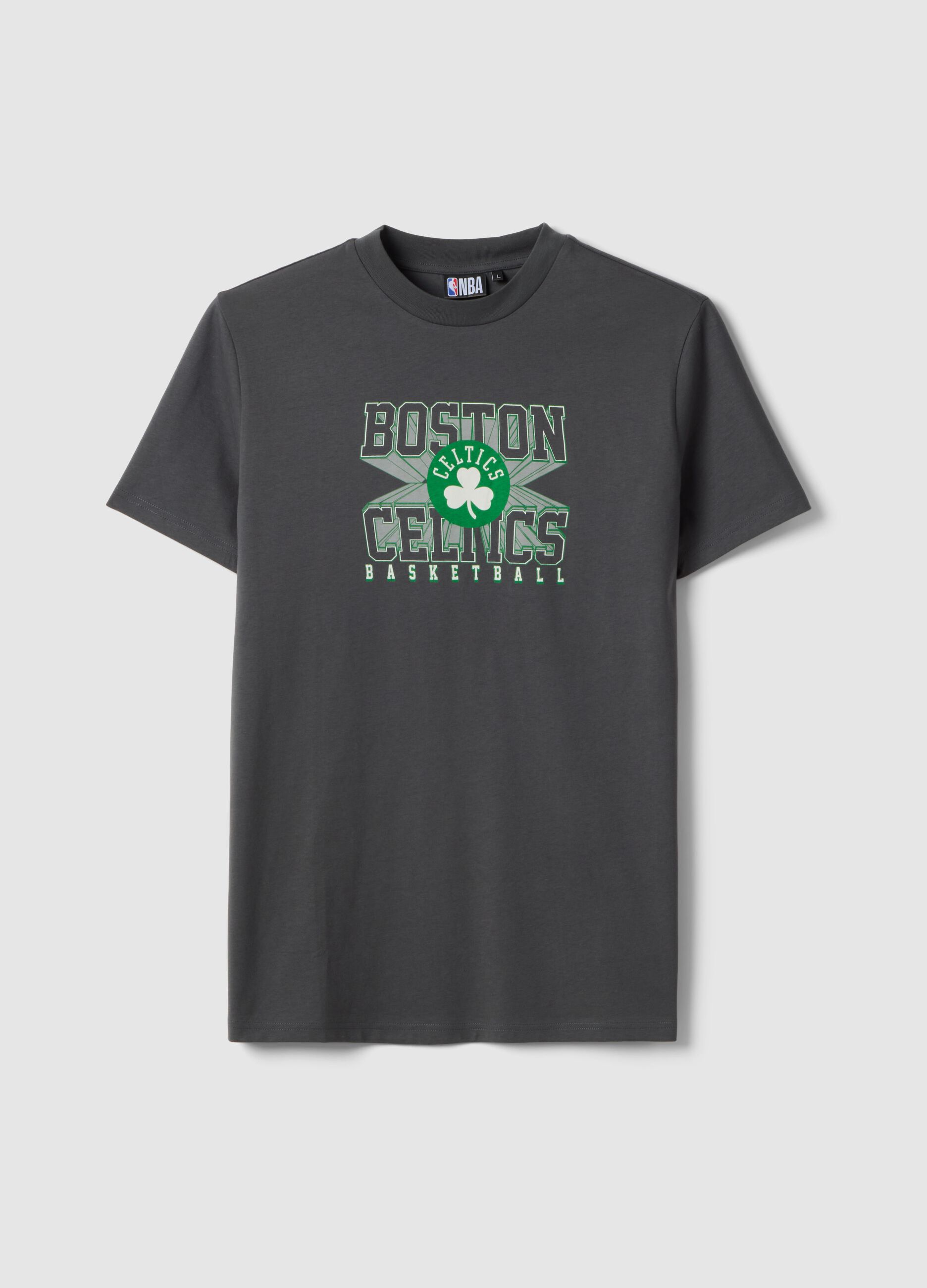 Grey pure cotton T-shirt regular fit with Boston Celtics print