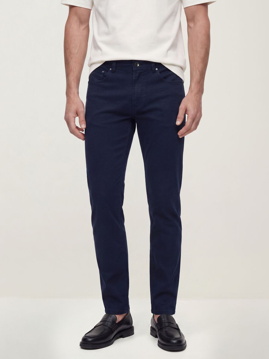 Pantaloni verdi in dobby di cotone elasticizzato slim fit_1